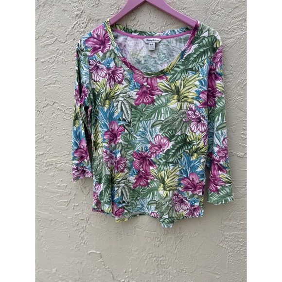Tommy Bahama Tops - Tommy Bahama Womens Tropical Floral Hibiscus Scoop Neck 3/4 Sleeve Top Medium